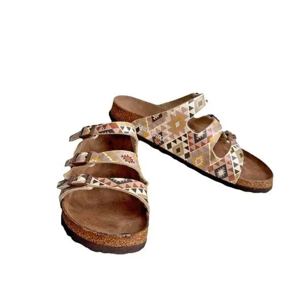 Birkenstock Florida Sandals Womens 40 US 9.5 Vegan Southwestern Print Mocha - Picture 2 of 12